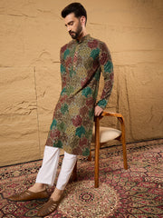 Ethnic Bay Men Black Viscose Rayon Geometric Embroidered Straight Kurta-MKU1180