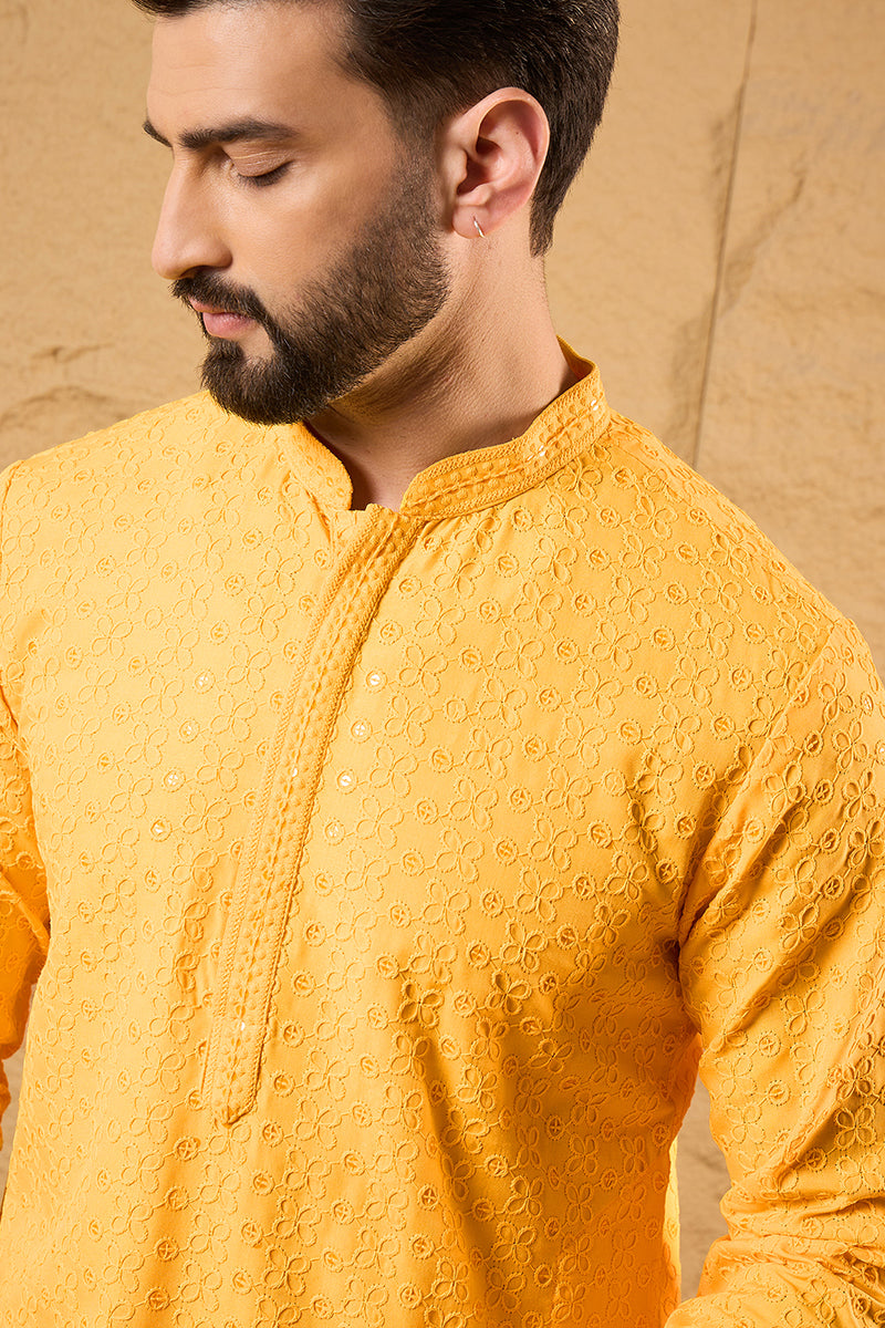Yellow Viscose Rayon Solid Embroidered Straight Kurta HOPMKU1186 | Des