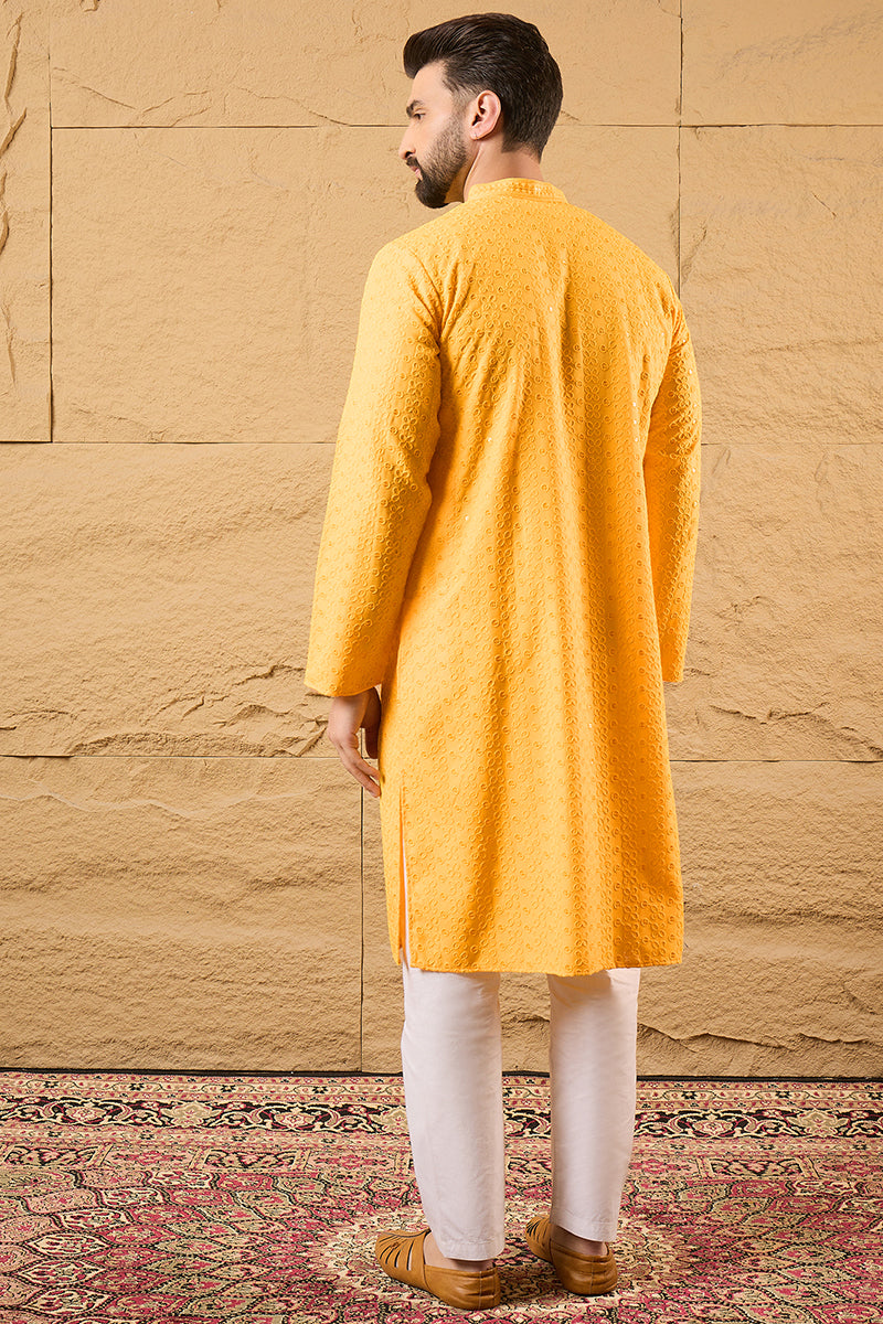 Yellow Viscose Rayon Solid Embroidered Straight Kurta HOPMKU1186 | Des