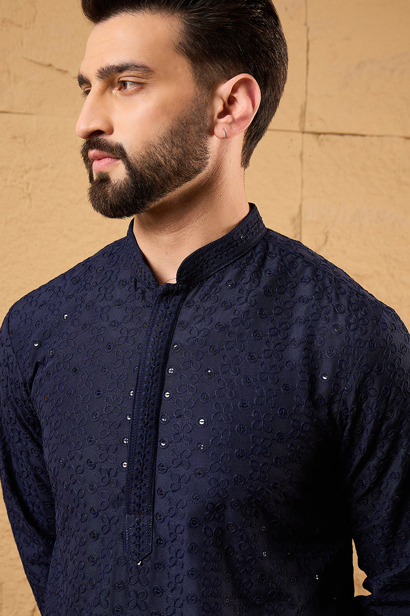 Blue Viscose Rayon Solid Embroidered Straight Kurta HOPMKU1187 | DesiQ