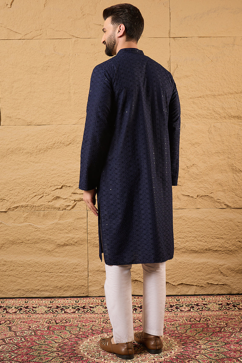 Blue Viscose Rayon Solid Embroidered Straight Kurta HOPMKU1187 | DesiQ