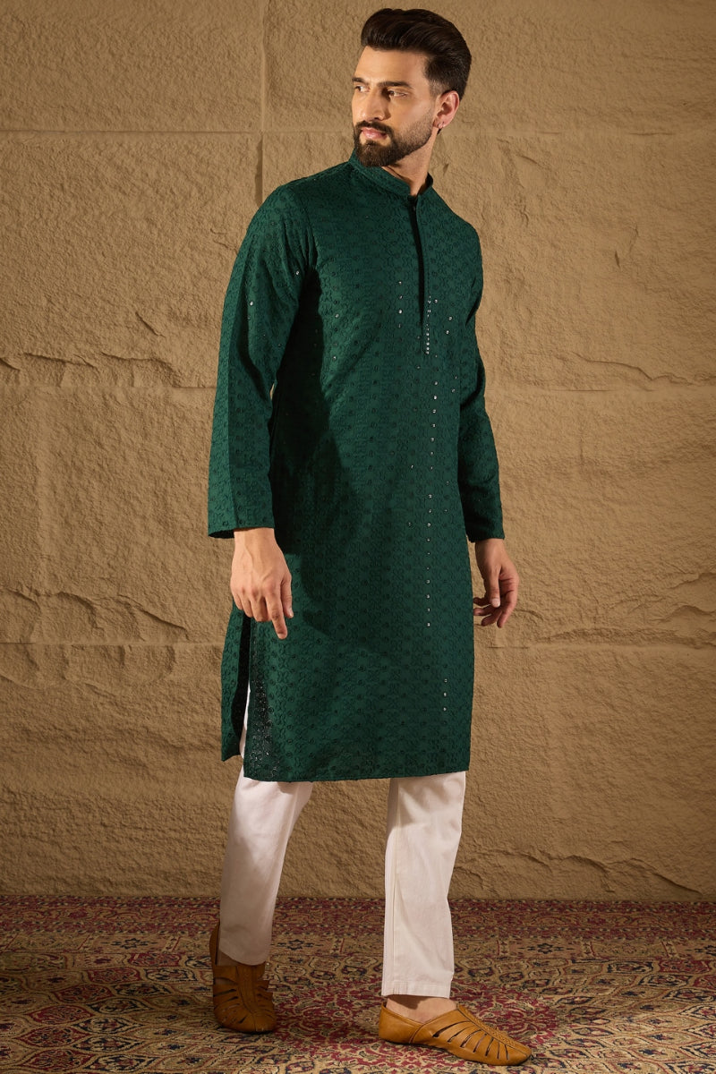 Green Viscose Rayon Solid Embroidered Chikankari Straight Kurta HOPMKU