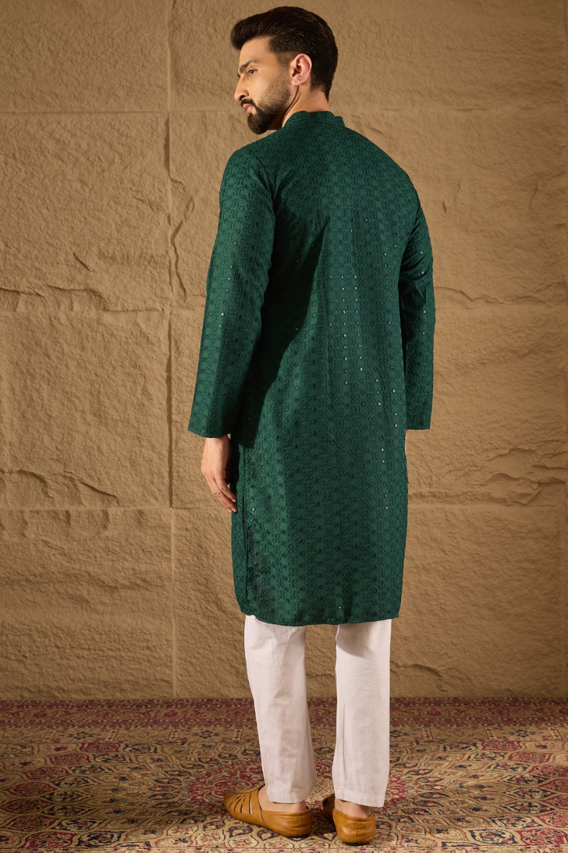 Green Viscose Rayon Solid Embroidered Chikankari Straight Kurta HOPMKU