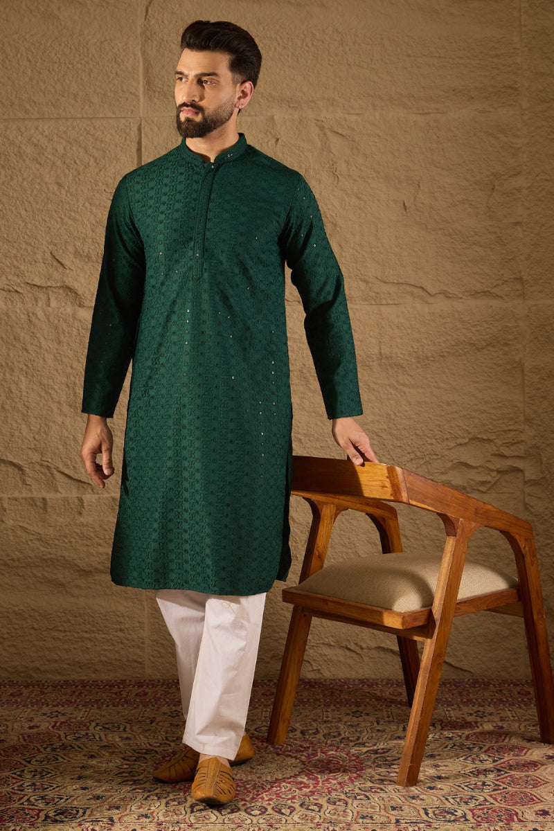 Green Viscose Rayon Solid Embroidered Chikankari Straight Kurta HOPMKU
