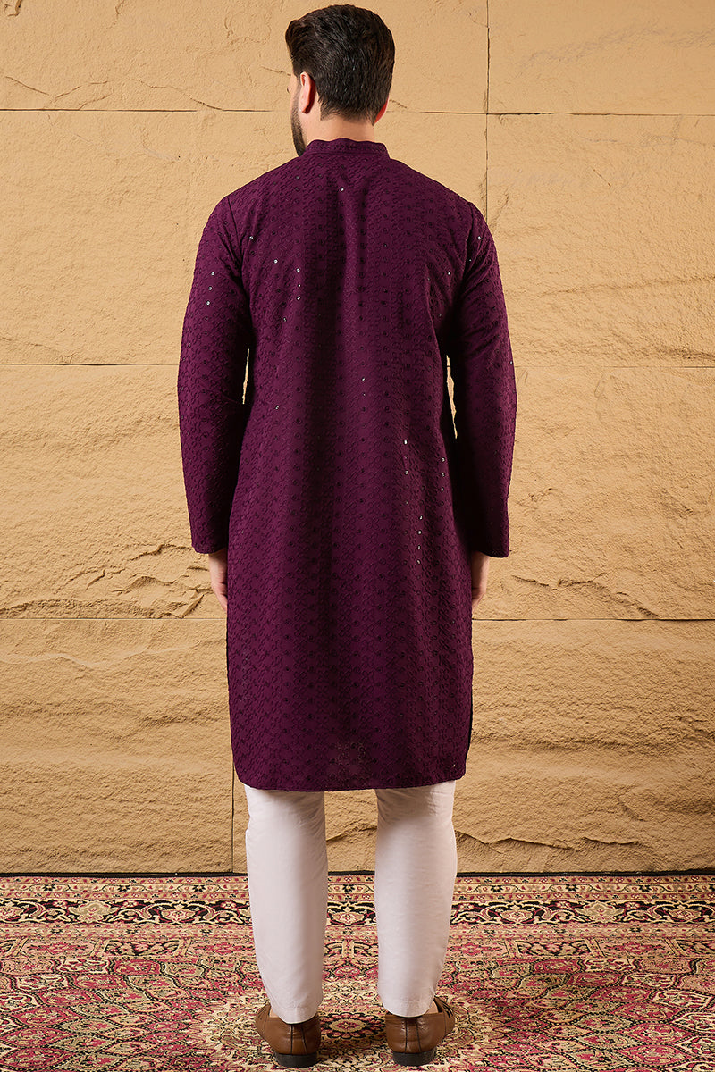Purple Viscose Rayon Solid Embroidered Straight Kurta HOPMKU1189 | Des