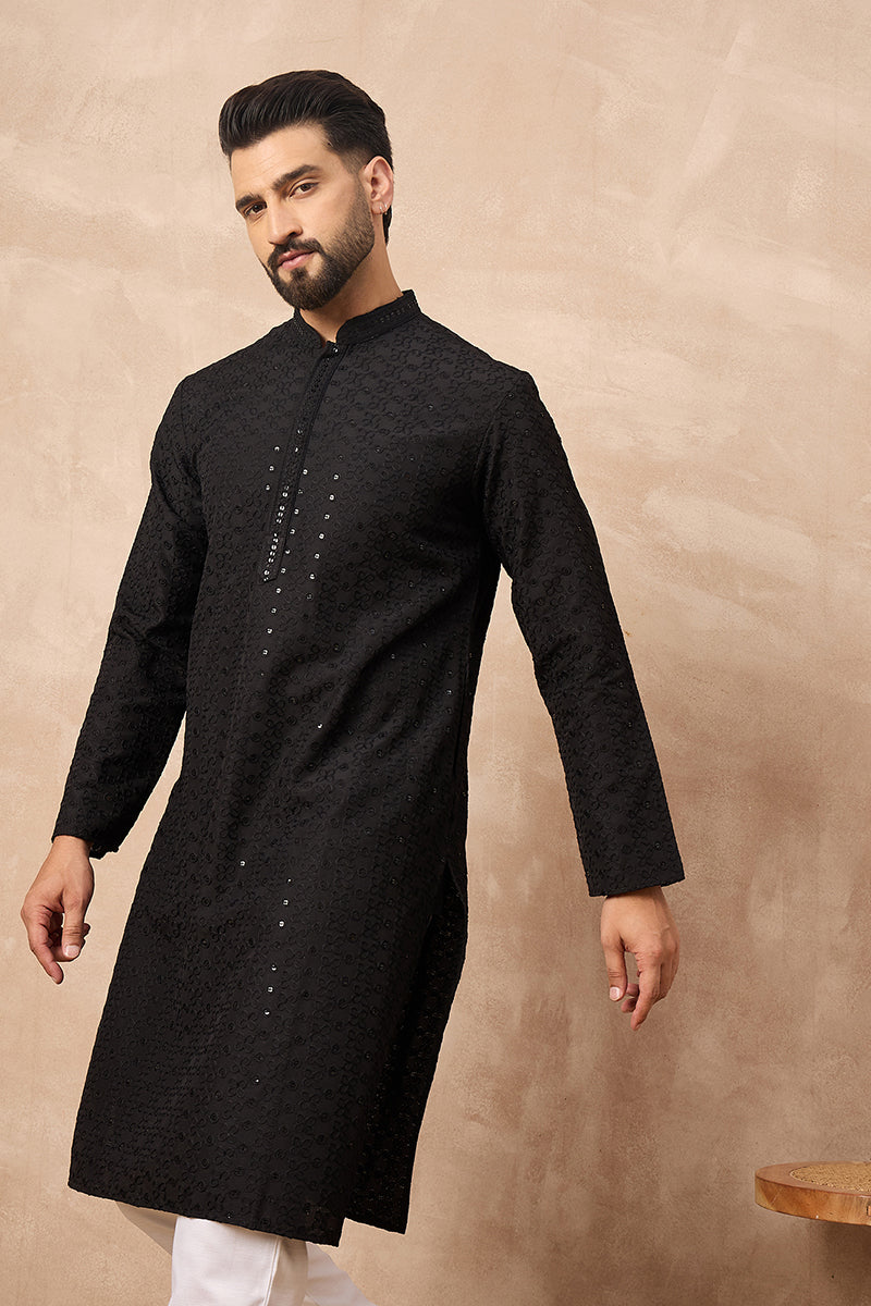 Black Viscose Rayon Solid Embroidered Chikankari Straight Kurta HOPMKU