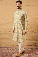 Yellow Viscose Rayon Bandhani Embroidered Straight Kurta HOPMKU1192