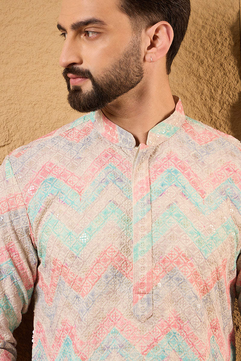 Multi Viscose Rayon Geometric Embroidered Straight Kurta MKU1193