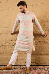 Multicolour Viscose Rayon Geometric Embroidered Straight Kurta HOPMKU1193