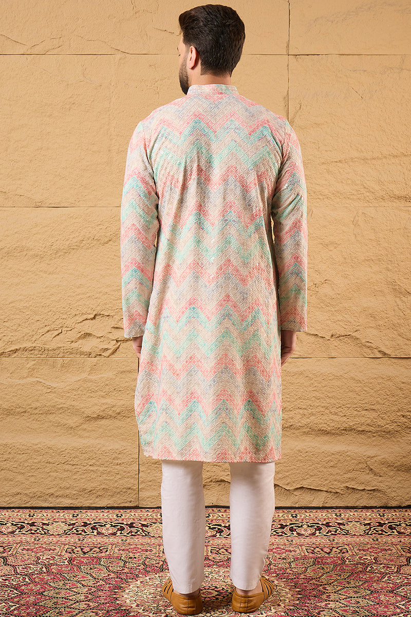 S, ethnic-wear, L, M, New arrivals, new-label, new-launch, men kurta, Viscose Rayon, Mandarin Collar, viscose-rayon-men-kurta, Long Sleeves, Geometric Design, XL, Multicolour