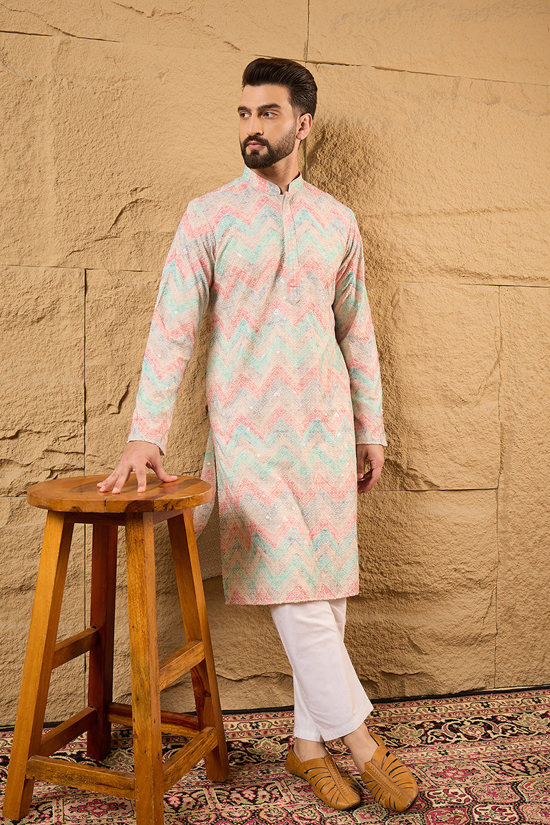 Multi Viscose Rayon Geometric Embroidered Straight Kurta MKU1193