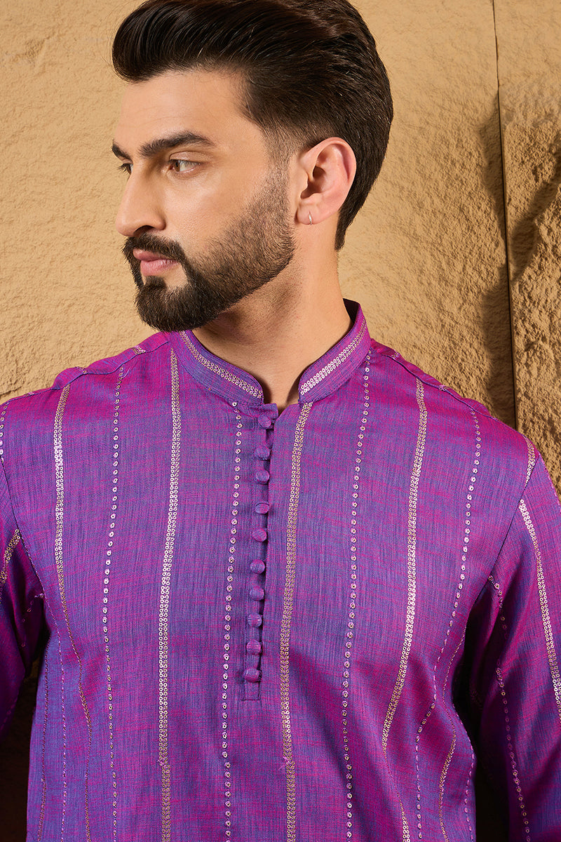 Purple Cotton Solid Embroidered Sequins Straight Kurta HOPMKU1194 | De