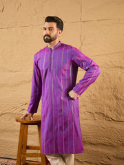 Ethnic Bay Men Purple Cotton Solid Embroidered Straight Kurta-MKU1194