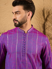 Ethnic Bay Men Purple Cotton Solid Embroidered Straight Kurta-MKU1194