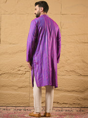 Ethnic Bay Men Purple Cotton Solid Embroidered Straight Kurta-MKU1194