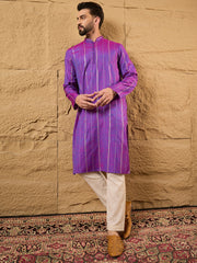 Ethnic Bay Men Purple Cotton Solid Embroidered Straight Kurta-MKU1194