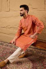 Orange Pure Cotton Embroidered Straight Kurta MKU1196