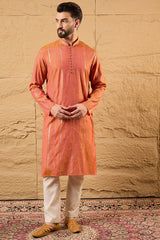 Orange Pure Cotton Embroidered Straight Kurta MKU1196