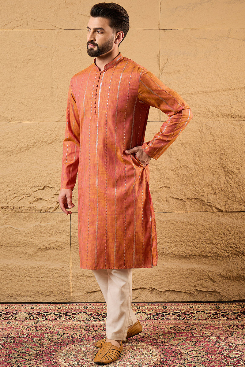 Orange Pure Cotton Embroidered Straight Kurta MKU1196
