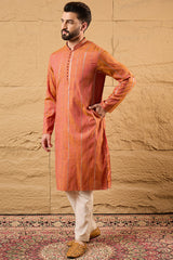 Orange Pure Cotton Embroidered Straight Kurta MKU1196