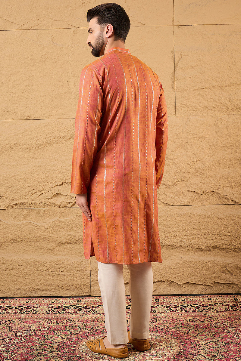Orange Pure Cotton Embroidered Straight Kurta MKU1196