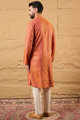 Orange Pure Cotton Embroidered Straight Kurta MKU1196