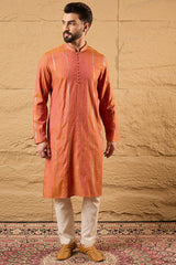 Orange Pure Cotton Embroidered Straight Kurta MKU1196