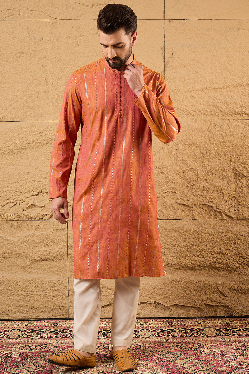 Orange Pure Cotton Embroidered Straight Kurta MKU1196