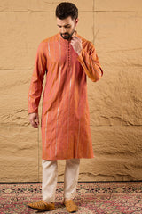 Orange Pure Cotton Embroidered Straight Kurta MKU1196