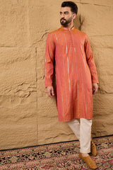 Orange Pure Cotton Embroidered Straight Kurta MKU1196