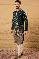 Green Georgette Embroidered Mandarin Collar Straight Kurta MKU1199