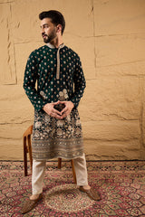 Green Georgette Embroidered Mandarin Collar Straight Kurta MKU1199