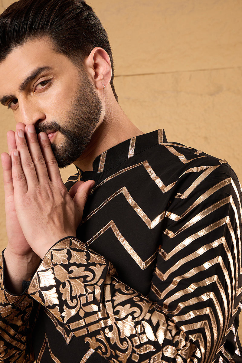 Black Georgette Embroidered Mandarin Collar Straight Kurta MKU1200