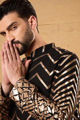 Black Georgette Embroidered Mandarin Collar Straight Kurta MKU1200