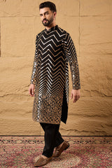 Black Georgette Embroidered Mandarin Collar Straight Kurta MKU1200