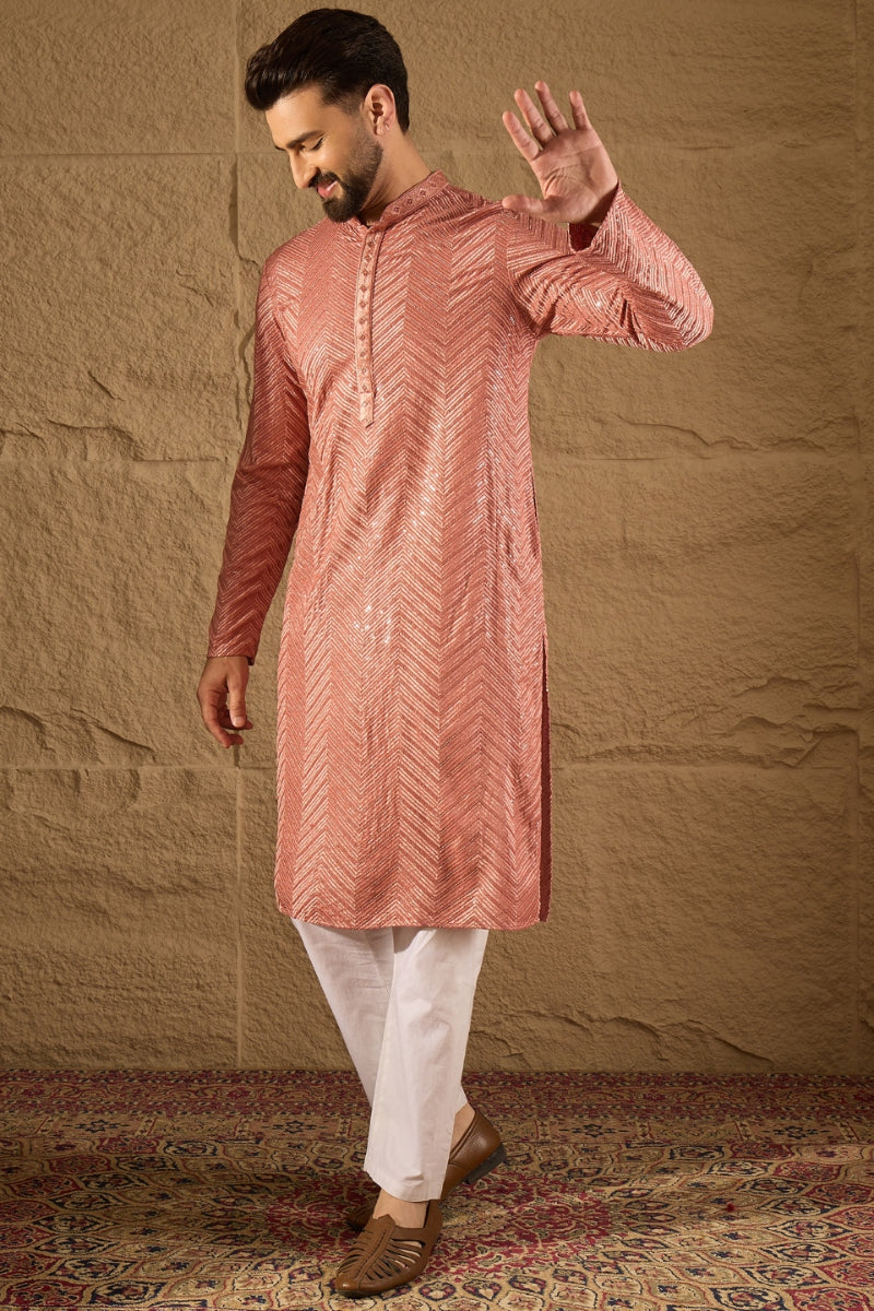 Pink Viscose Rayon Solid Embroidered Straight Kurta HOPMKU1201 | DesiQ