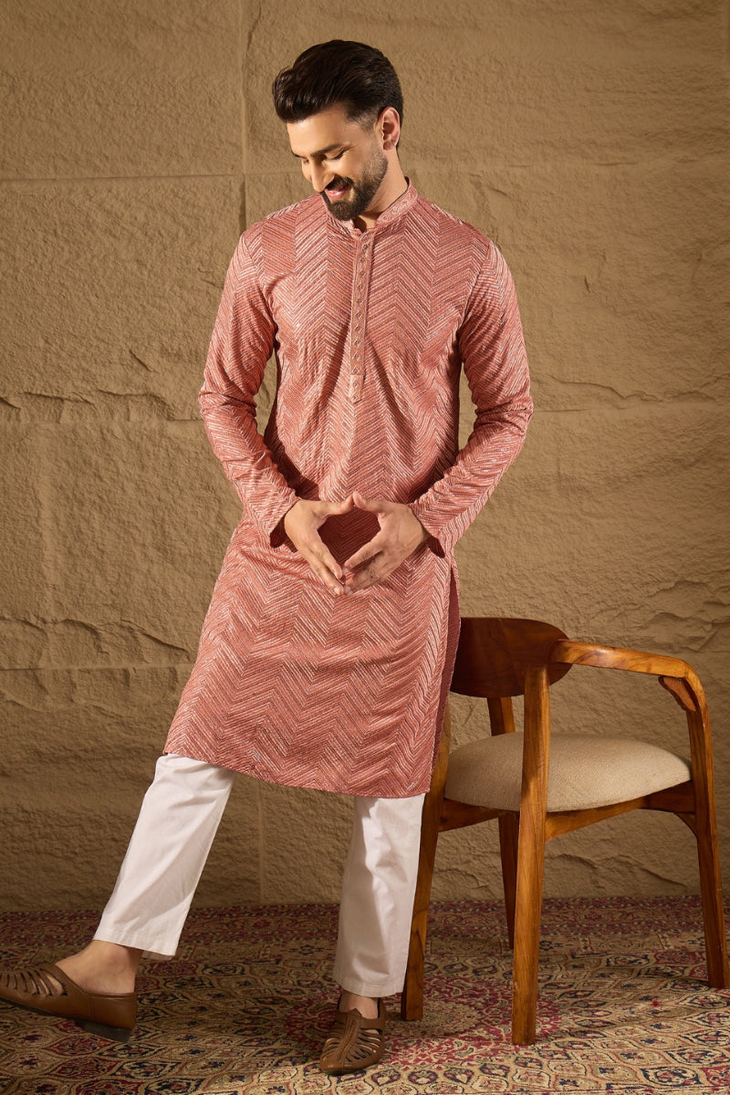Pink Viscose Rayon Solid Embroidered Straight Kurta HOPMKU1201 | DesiQ
