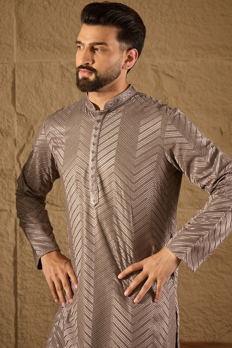 Grey Viscose Rayon Solid Embroidered Straight Kurta MKU1202