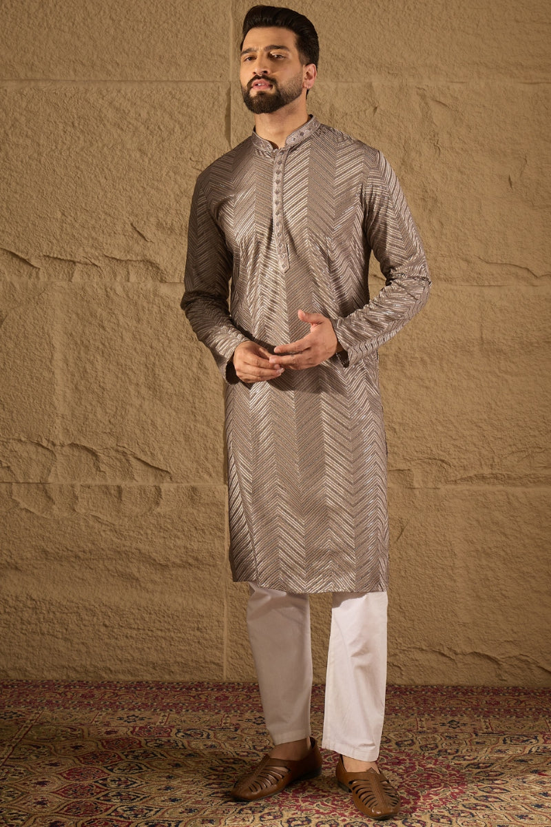 Grey Viscose Rayon Solid Embroidered Straight Kurta HOPMKU1202 | DesiQ