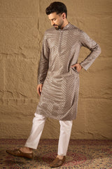 Grey Viscose Rayon Solid Embroidered Straight Kurta HOPMKU1202