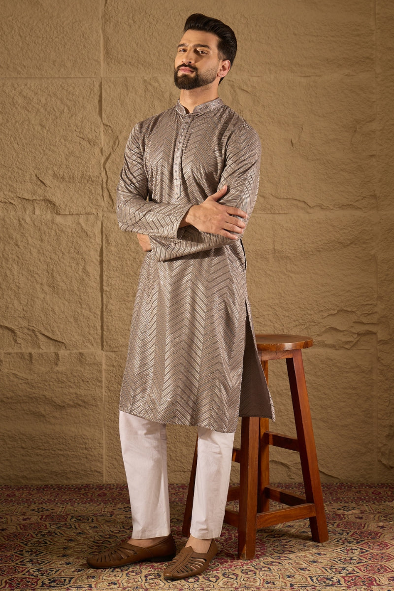 Grey Viscose Rayon Solid Embroidered Straight Kurta HOPMKU1202 | DesiQ
