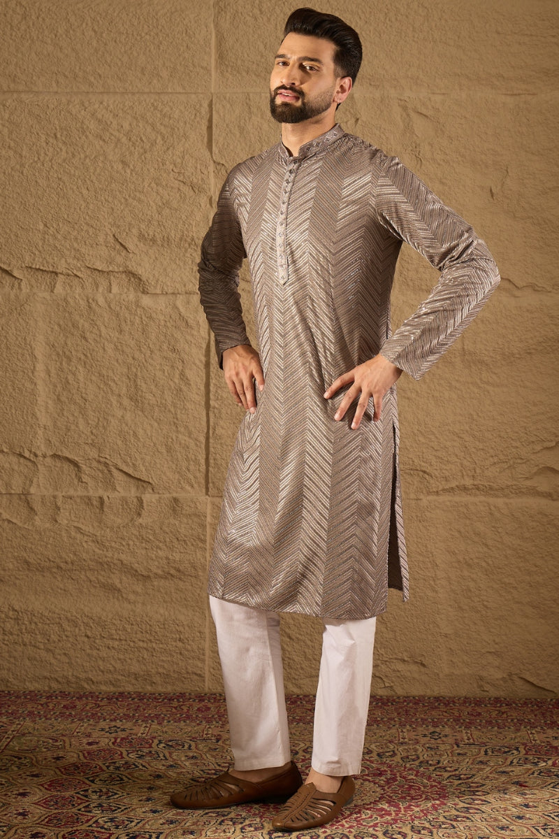Grey Viscose Rayon Solid Embroidered Straight Kurta HOPMKU1202 | DesiQ