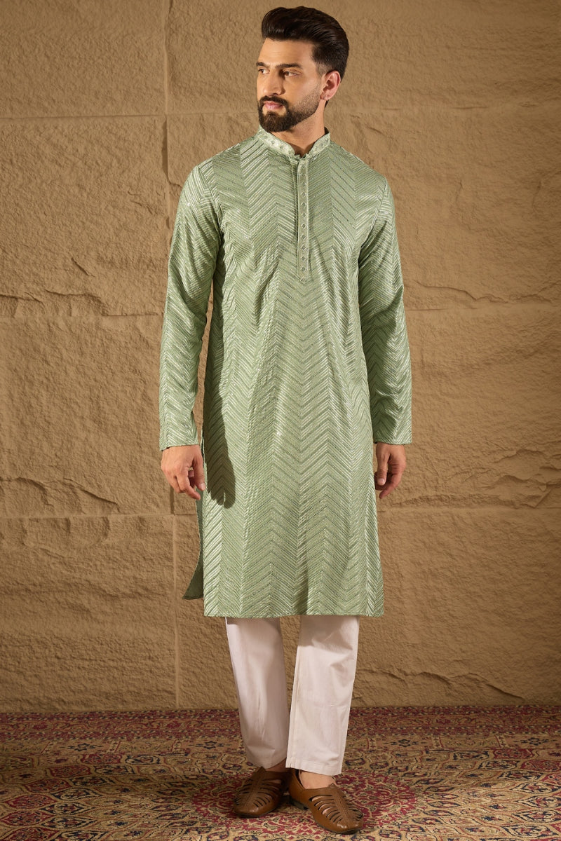 Green Viscose Rayon Solid Embroidered Straight Kurta HOPMKU1203 | Desi