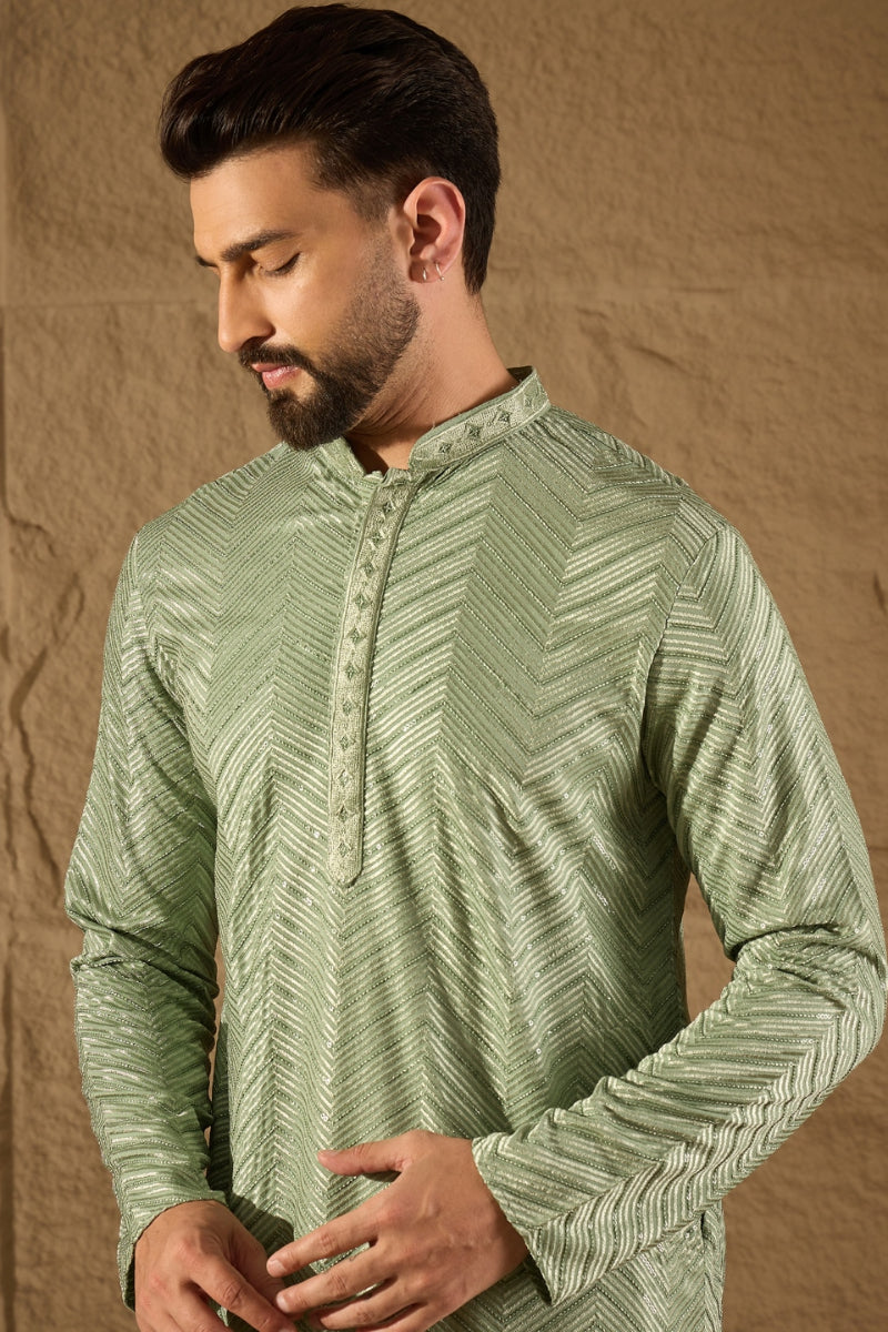 Green Viscose Rayon Solid Embroidered Straight Kurta HOPMKU1203 | Desi