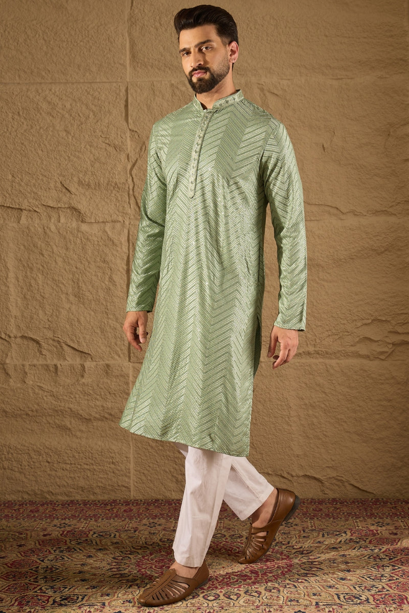 Green Viscose Rayon Solid Embroidered Straight Kurta HOPMKU1203 | Desi