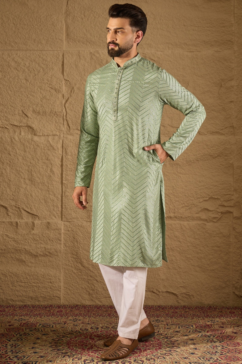 Green Viscose Rayon Solid Embroidered Straight Kurta HOPMKU1203 | Desi
