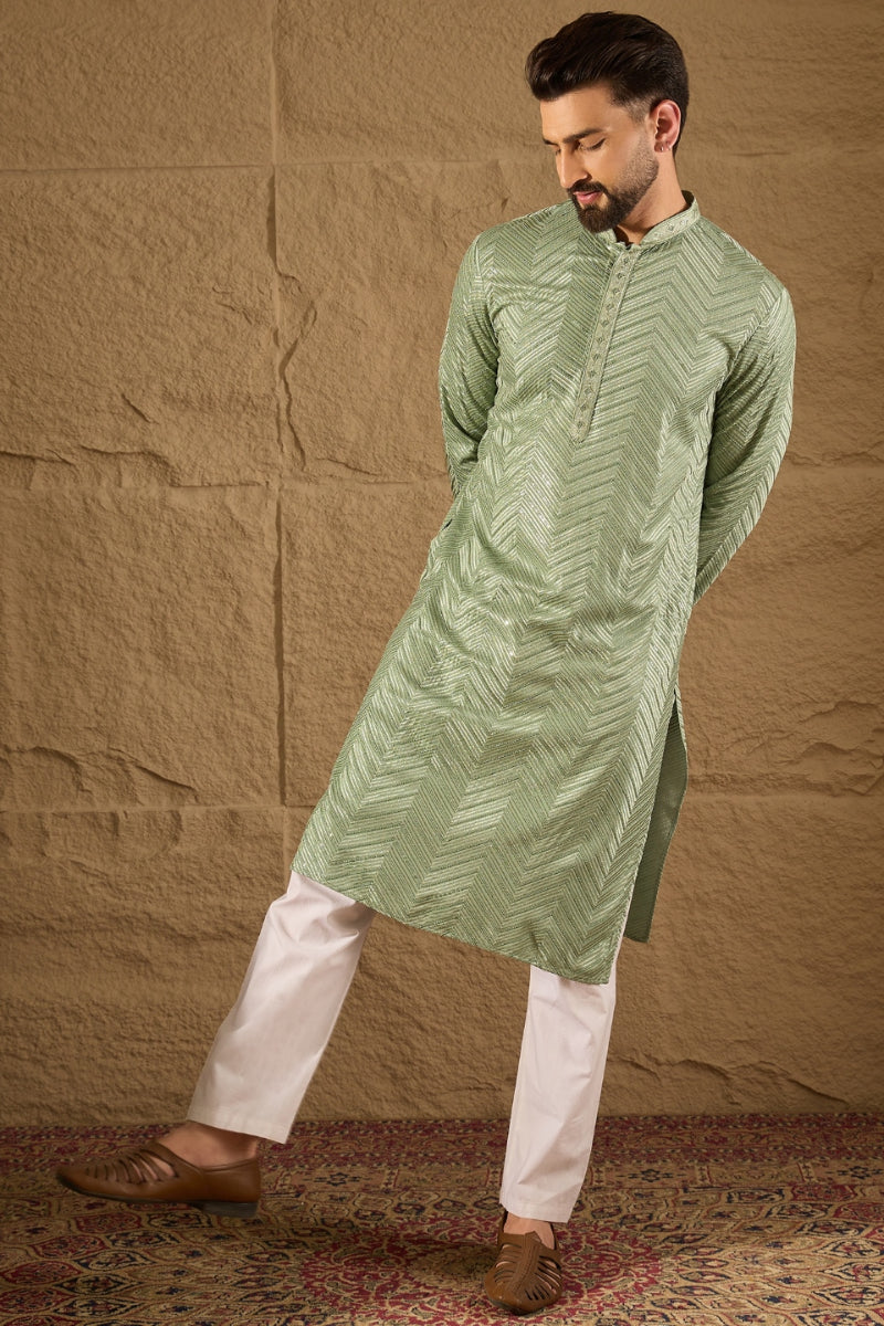 Green Viscose Rayon Solid Embroidered Straight Kurta HOPMKU1203 | Desi