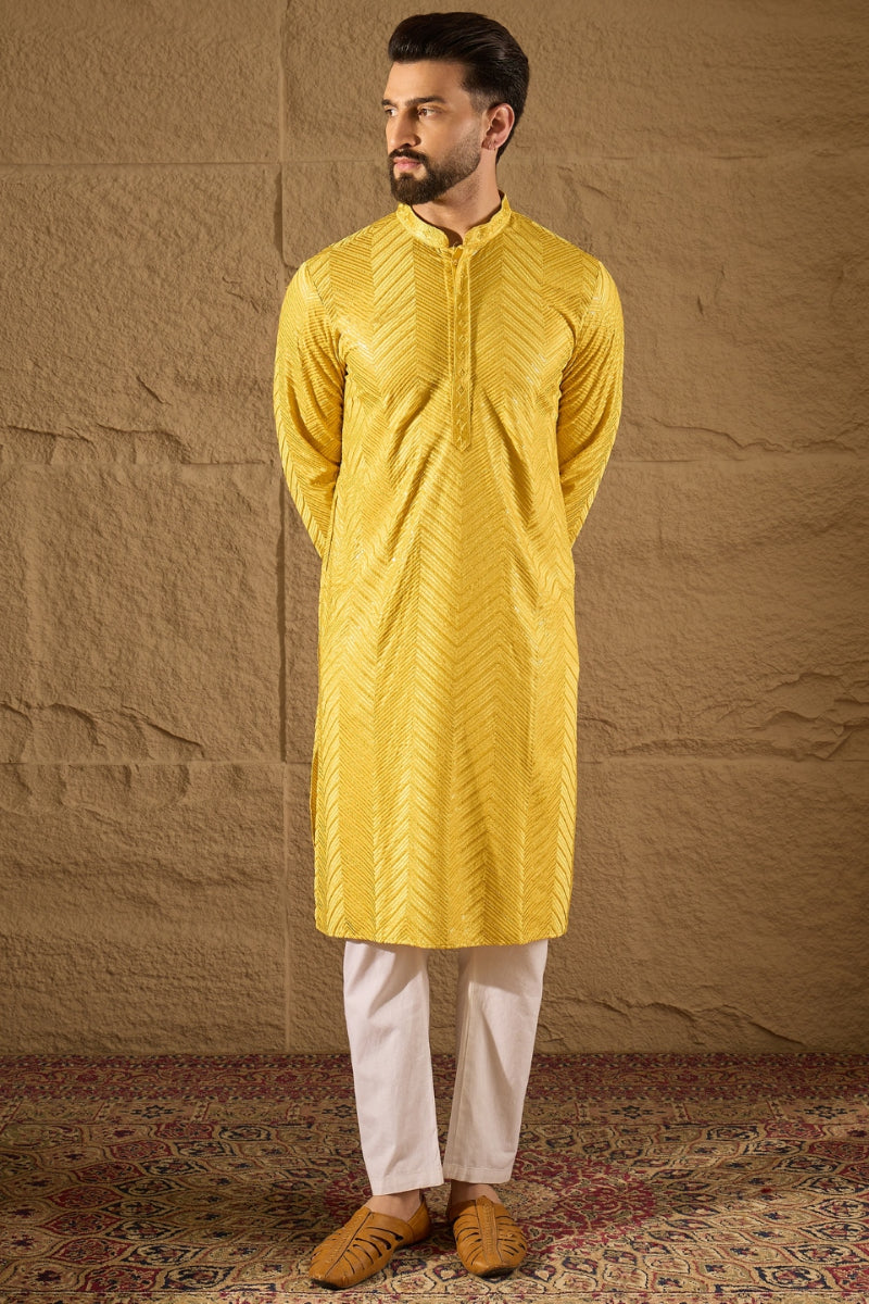 Yellow Viscose Rayon Solid Embroidered Straight Kurta HOPMKU1204 | Des