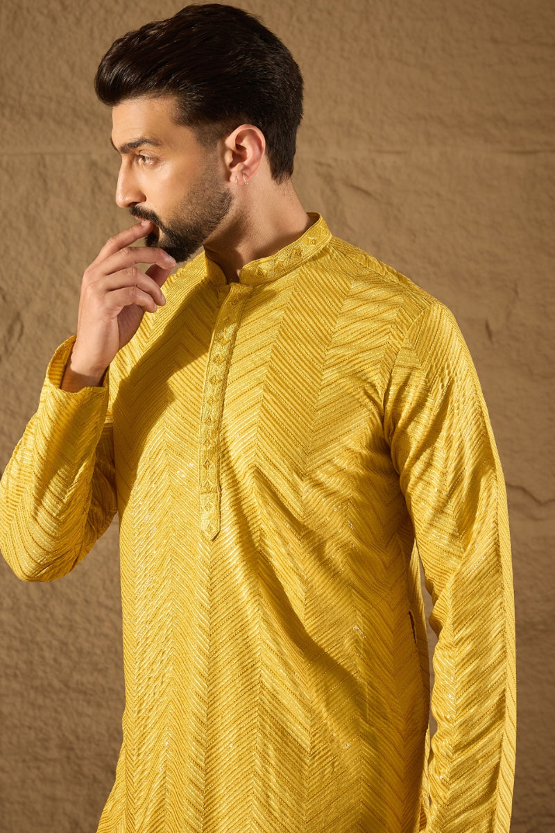 Yellow Viscose Rayon Solid Embroidered Straight Kurta HOPMKU1204 | Des