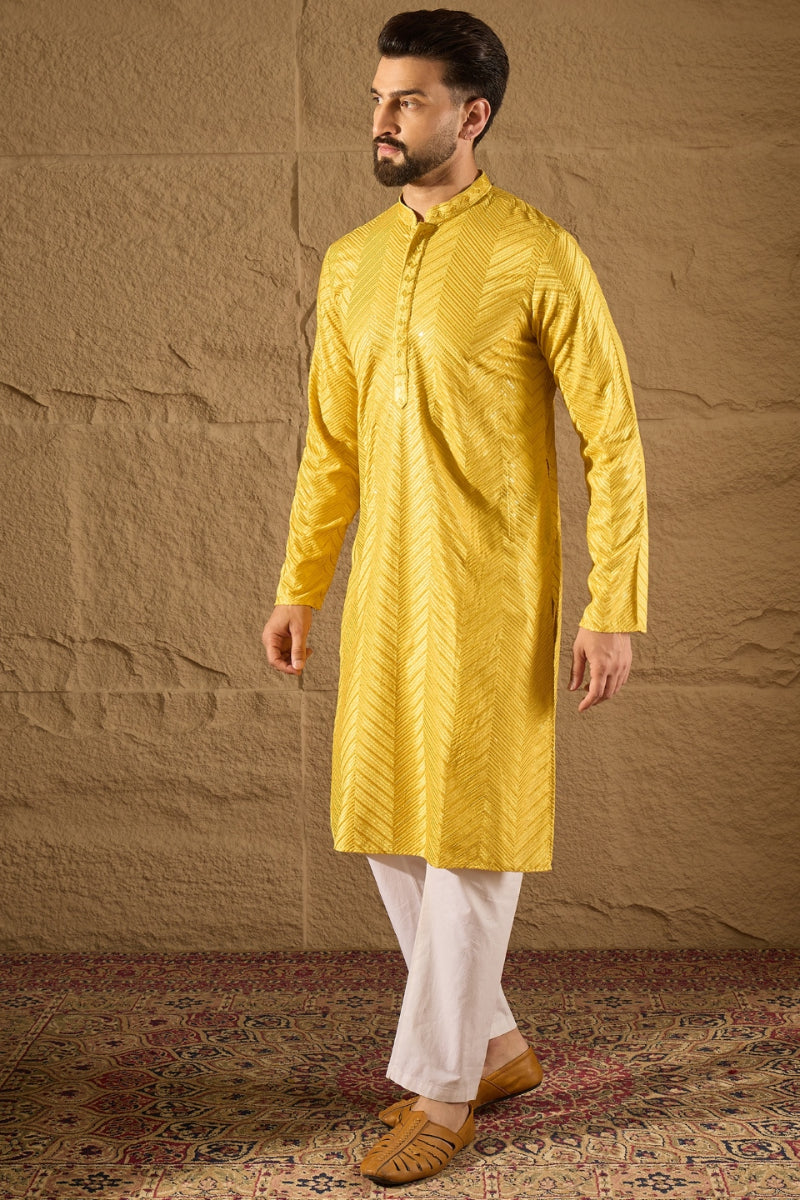 Yellow Viscose Rayon Solid Embroidered Straight Kurta HOPMKU1204 | Des